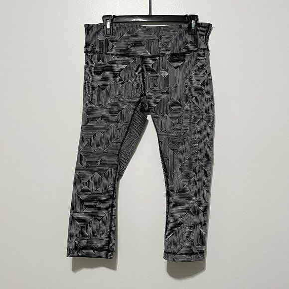 Lululemon Womens Wunder Under Crop III Jaquard Leggings Size 10 Black Maze Gym - Picture 1 of 6